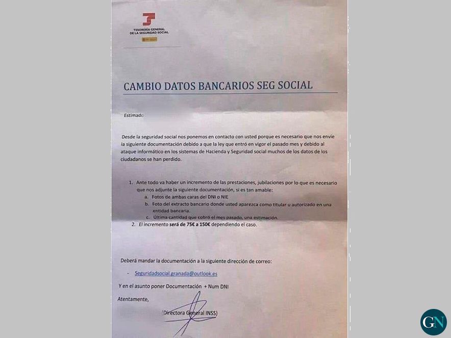 Carta falsa en nom de la Seguretat Social 