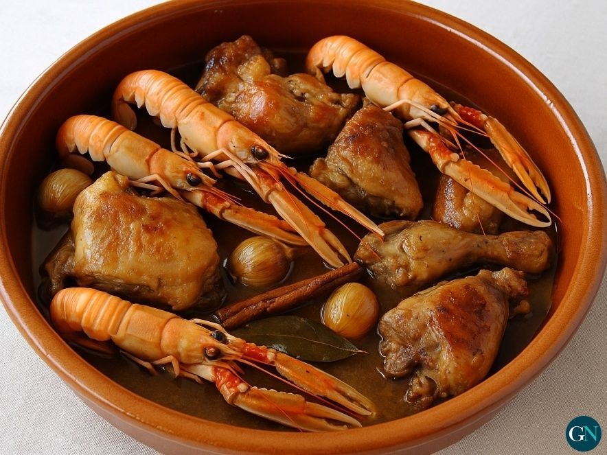 Mar i muntanya de pollastre, conill i llagostins 