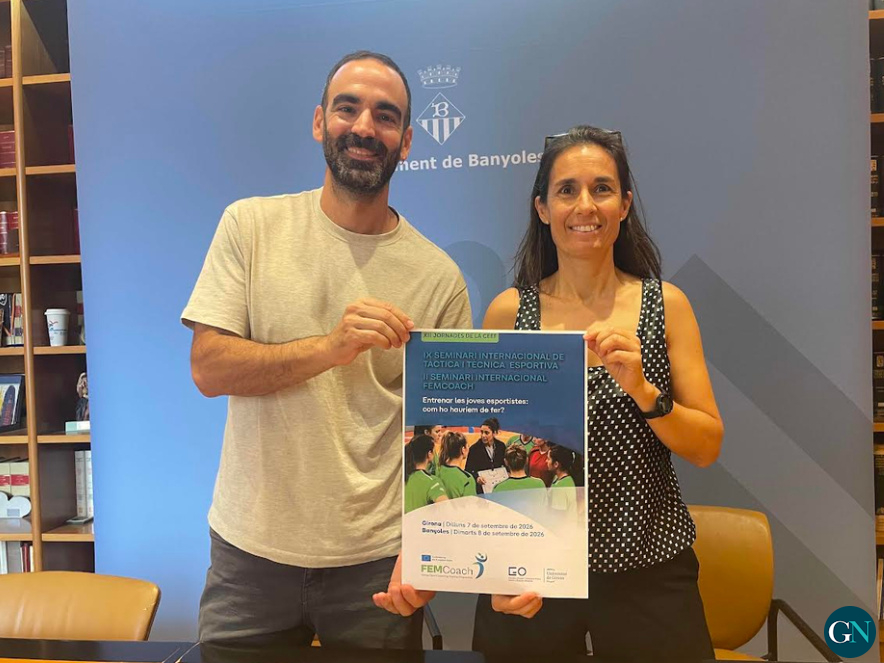 alt -  Toni Grima, cap d'Esports de l'Ajuntament de Banyoles; i Raquel Font, directora de la Càtedra CEEF-CEO de la Universitat de Girona) 